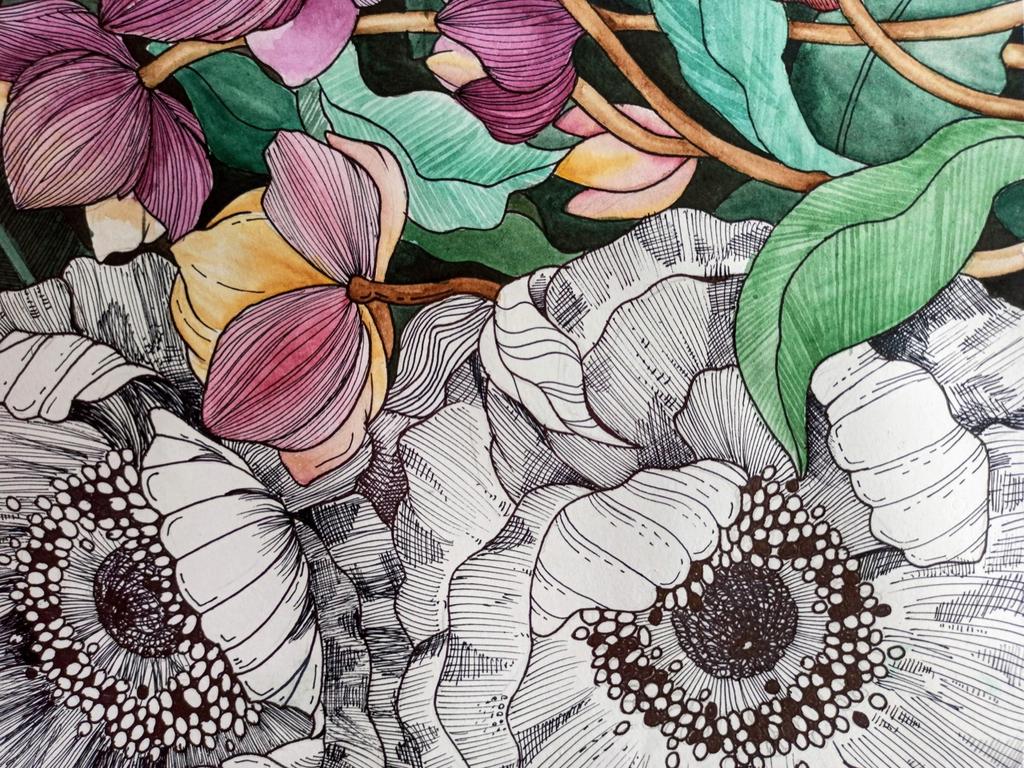 Water Color and Pen & Ink Flowers